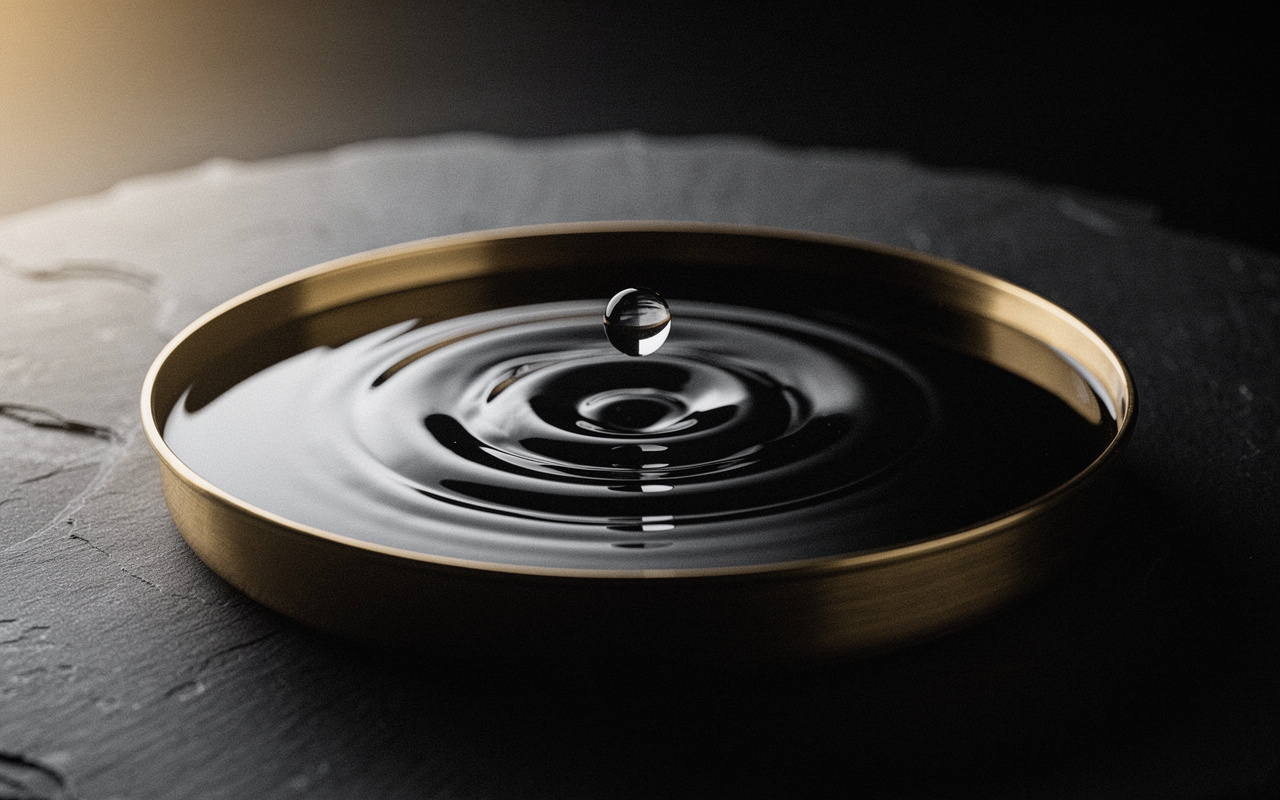 free keyword tools for youtube: youTube keyword research shown as a droplet creating ripples in a brass dish.