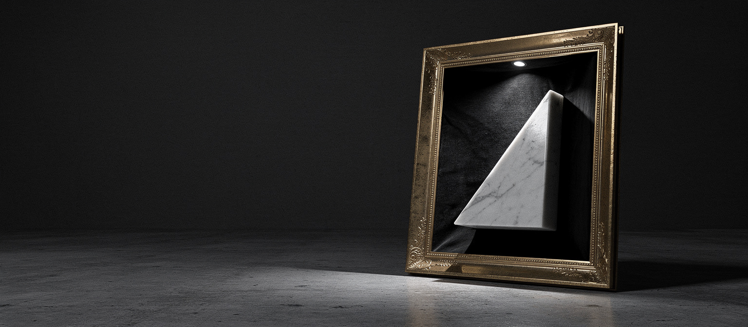 A brass frame holding a lit marble wedge on a dark surface, illustrating how to get case studies from customers by featuring their success.