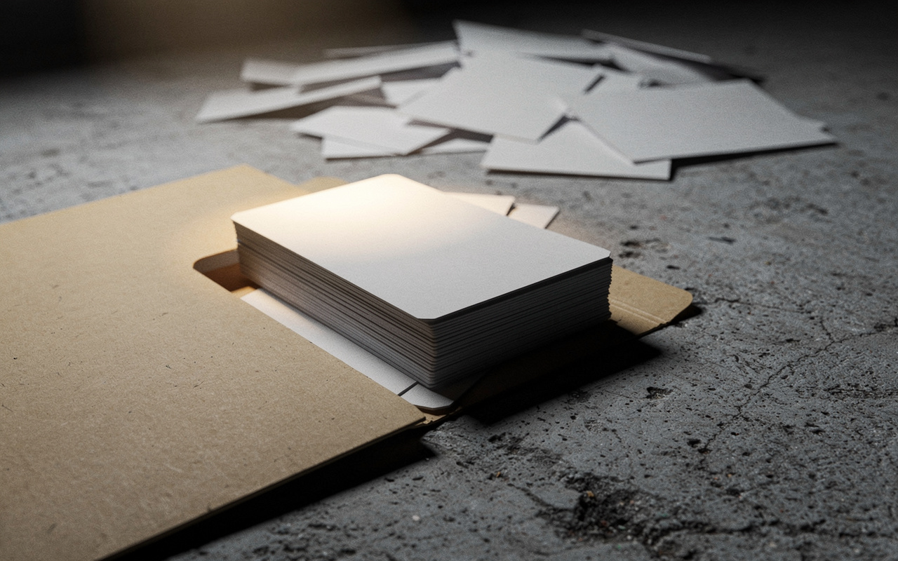 A curated index card is singled out from a scattered pile of papers, illustrating how llms.txt prioritizes select pages over exhaustive link dumps.